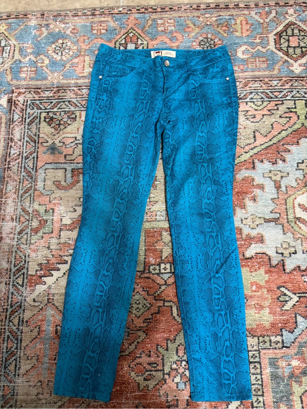 Teal Snake-Print Women's Jeans - Slim Fit